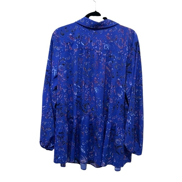 LOGO Lori Goldstein purple floral long sleeve peblum tunic top XL - Picture 2 of 7